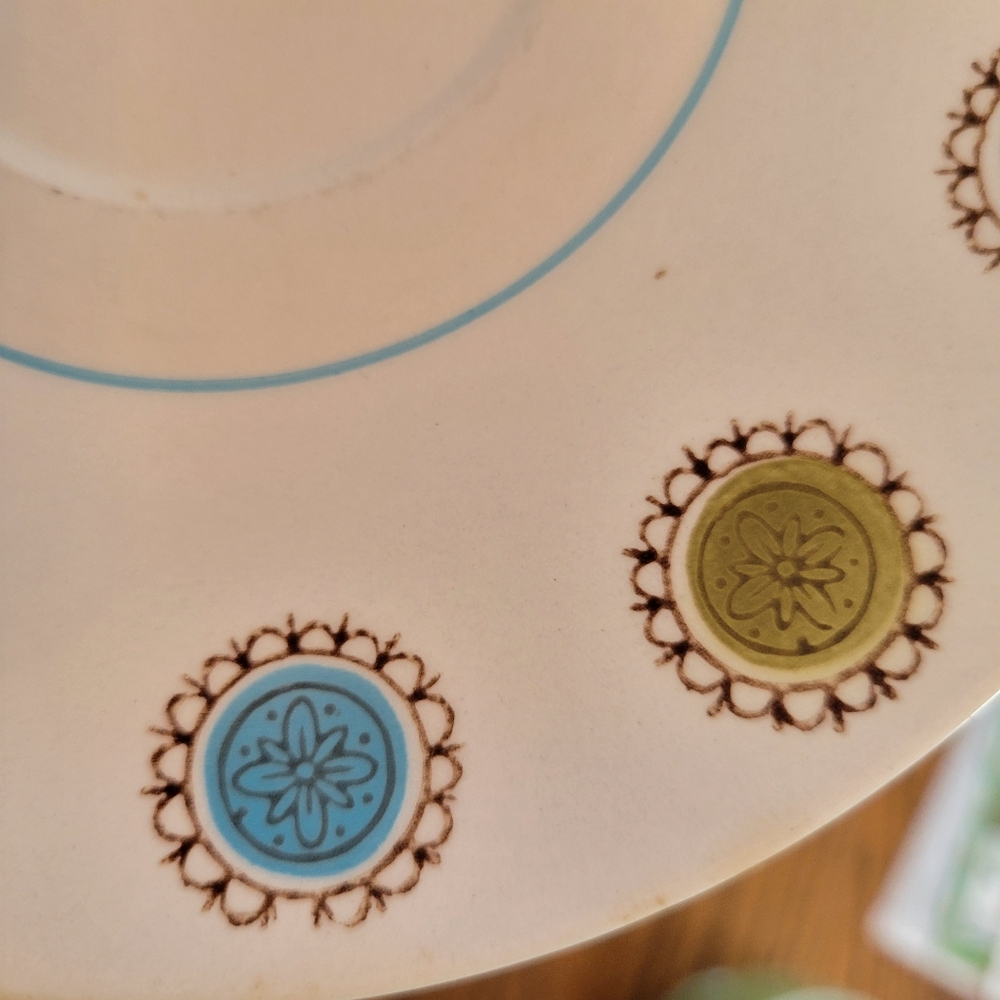 Mikasa Focus-Shape Zombie Saucers (2) Pattern #2028-8? Japan Green Blue Flowers - Picture 9 of 15